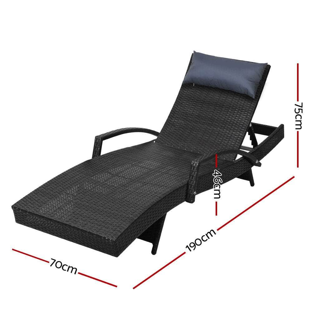 Sun Lounge Outdoor Furniture Wicker Lounger Rattan Day Bed Garden Patio Black