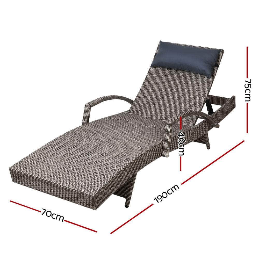 Sun Lounge Outdoor Furniture Wicker Lounger Rattan Day Bed Garden Patio Grey