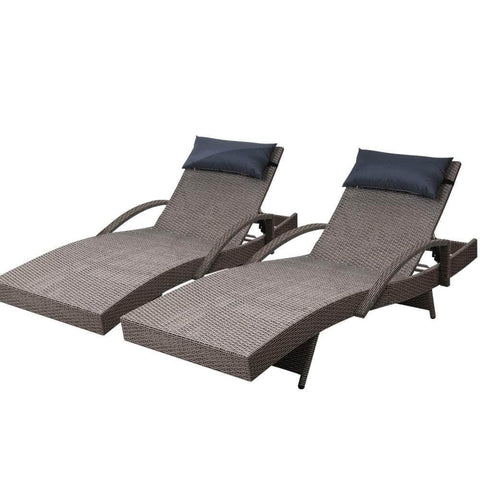 2X Adjustable Wicker Beach Armchair Grey&Beige