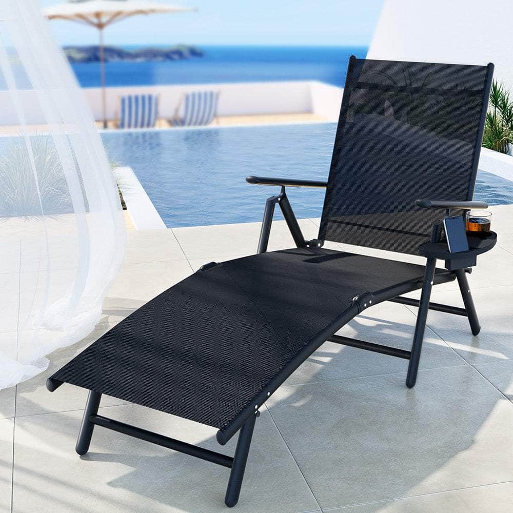 Folding Aluminium Beach Chair Camping Patio Lounger with Gardeon Sun