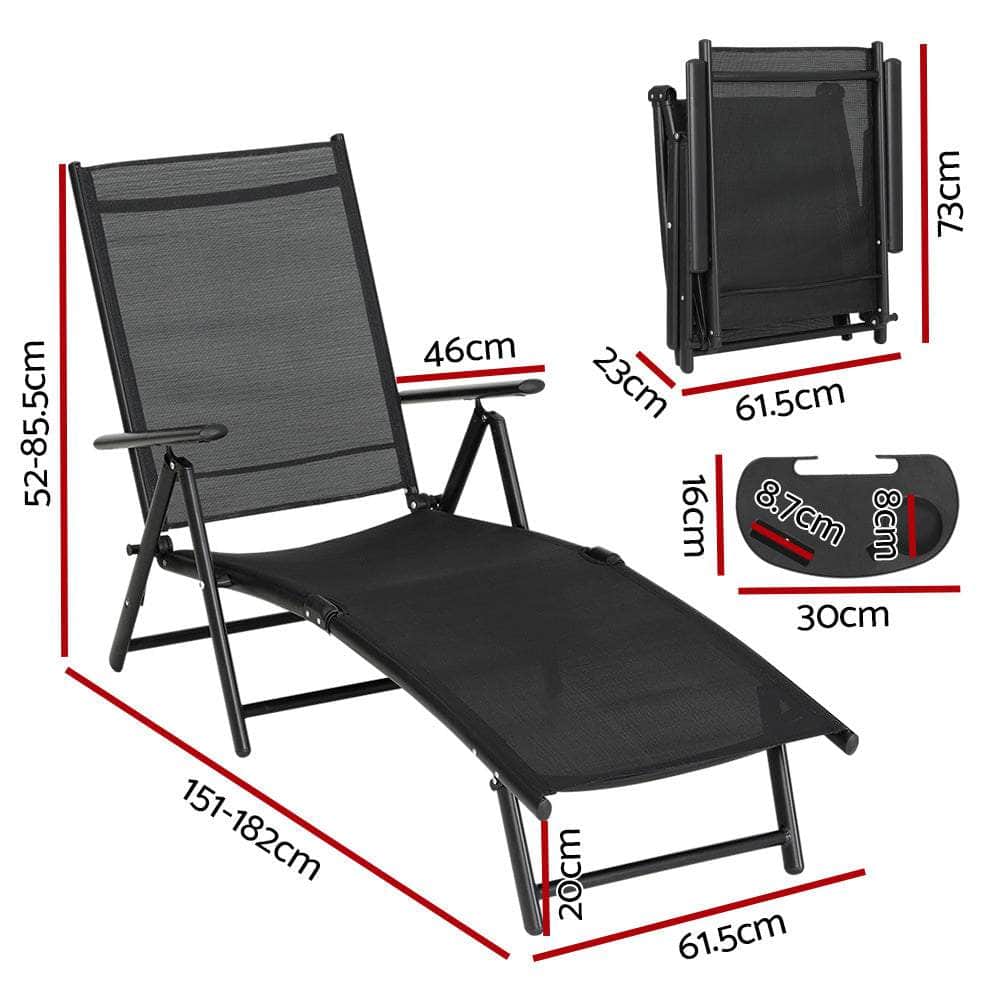 Folding Aluminium Beach Chair Camping Patio Lounger - Outdoor Sofas & Lounge Sets