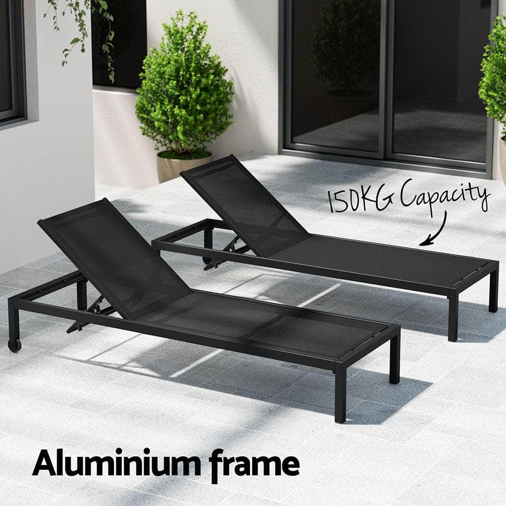 Black colour - Sun Lounge Outdoor Lounger Aluminium Folding Beach Chair Wheels Black - photo 12