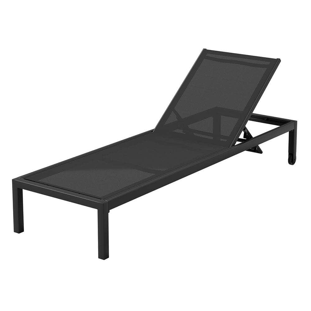 Sun Lounge Outdoor Lounger Aluminium Folding Beach Chair Wheels Black with Outdoor Sofas & Lounge Sets