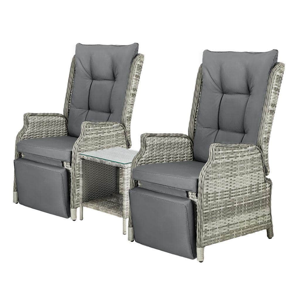 Sun Lounge Outdoor Recliner Chair &Table Outdoor Furniture Patio Set of 3