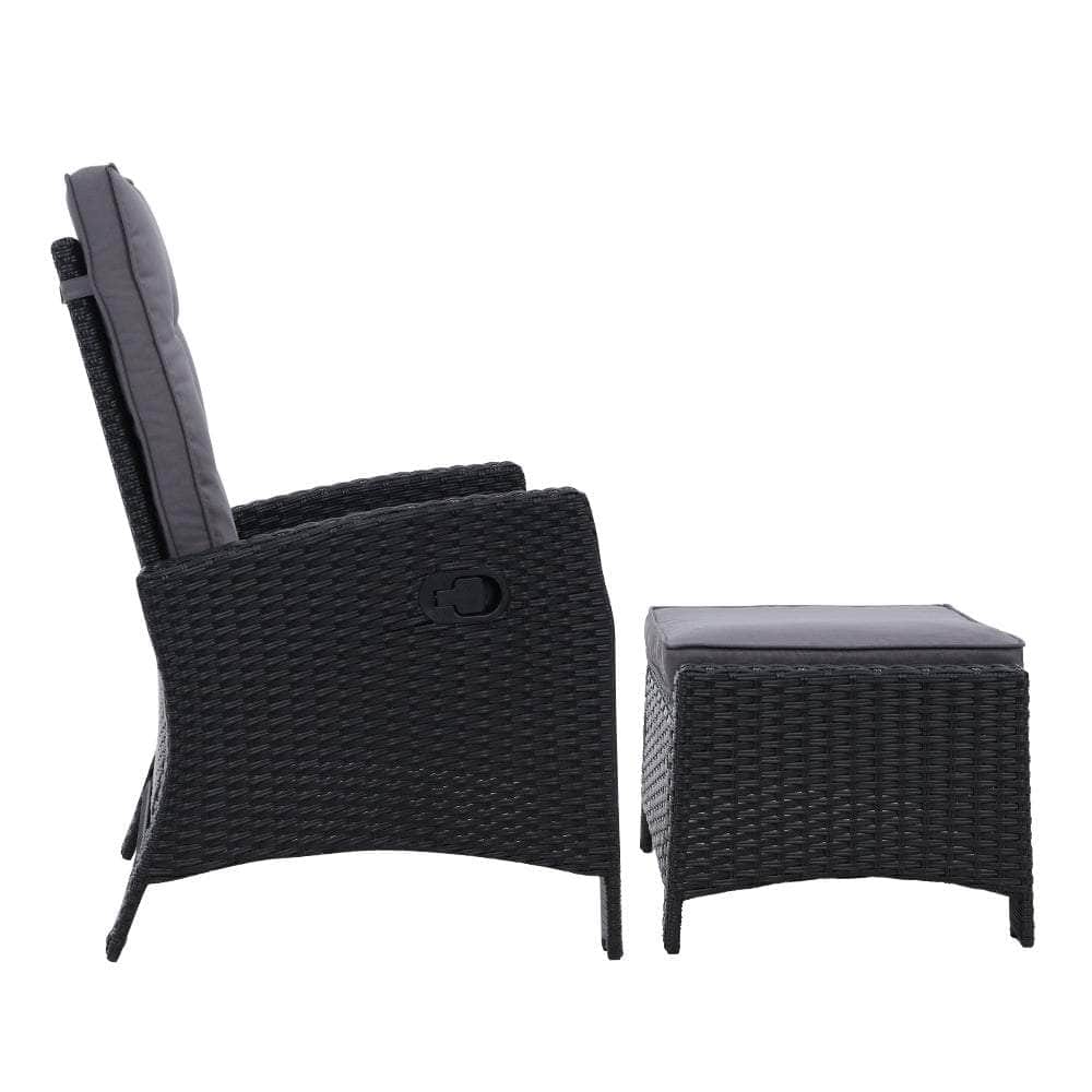Sun lounge Recliner Chair Wicker Lounger Sofa Day Bed Outdoor Furniture Patio Garden Cushion Ottoman Black