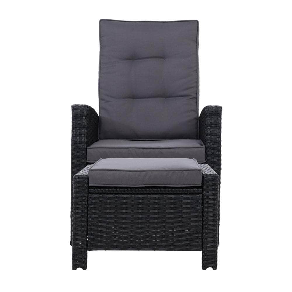 Sun lounge Recliner Chair Wicker Lounger Sofa Day Bed Outdoor Furniture Patio Garden Cushion Ottoman Black