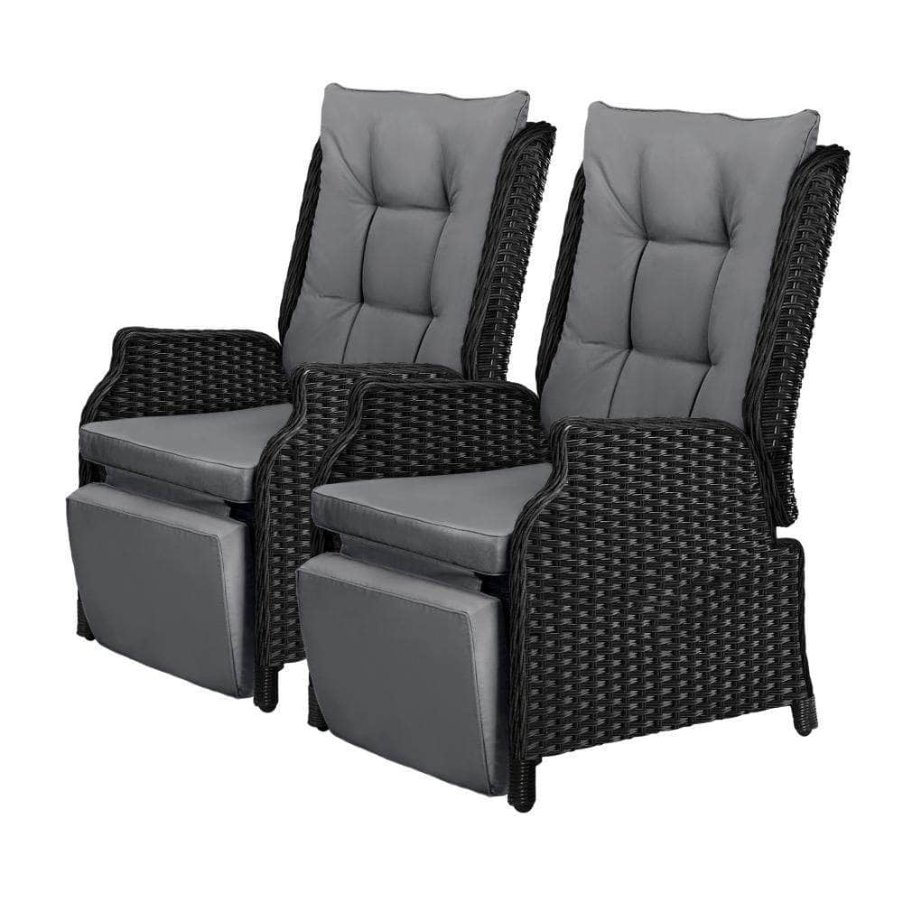 Sun Lounge Recliner Chairs Outdoor Furniture Patio Wicker Sofa 2 Piece