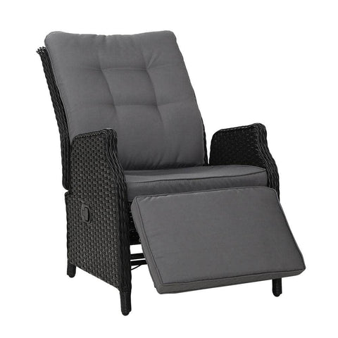 Recliner Chairs Sun Lounge Wicker Outdoor Furniture Patio Black