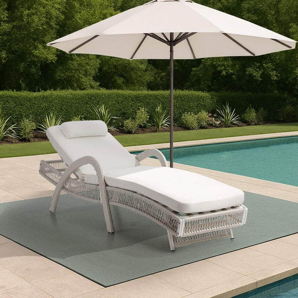 Sun Lounge Wicker Bed Outdoor Patio Furniture Grey & Beige