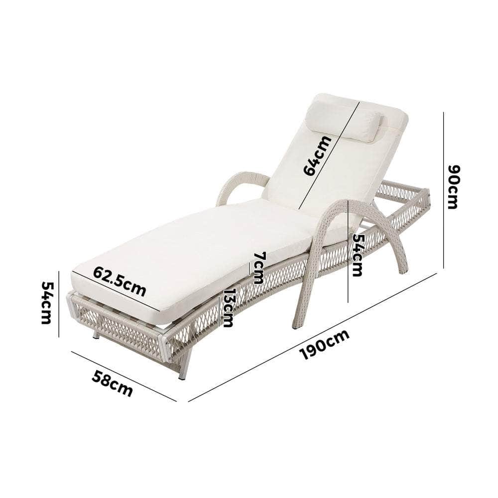 Sun Lounge Wicker Bed Outdoor Patio Furniture Grey & Beige