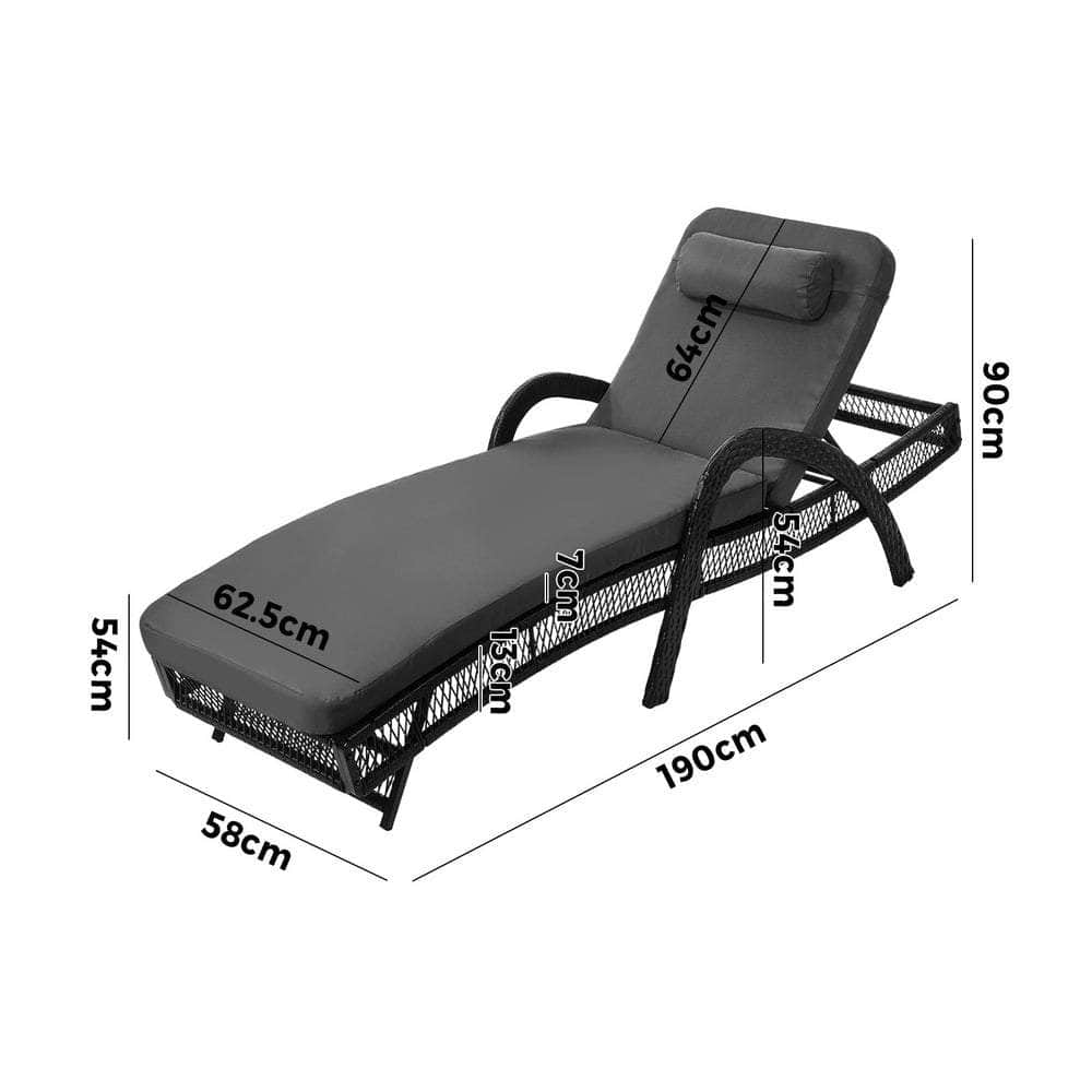 Sun Lounge Wicker Bed Outdoor Patio Furniture Grey & Beige