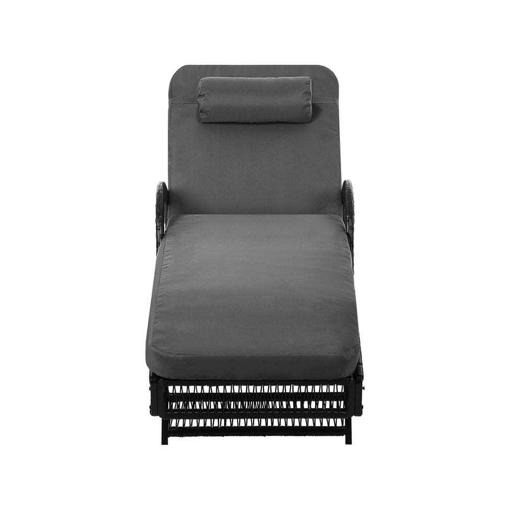 Sun Lounge Wicker Bed Outdoor Patio Furniture Grey & Beige