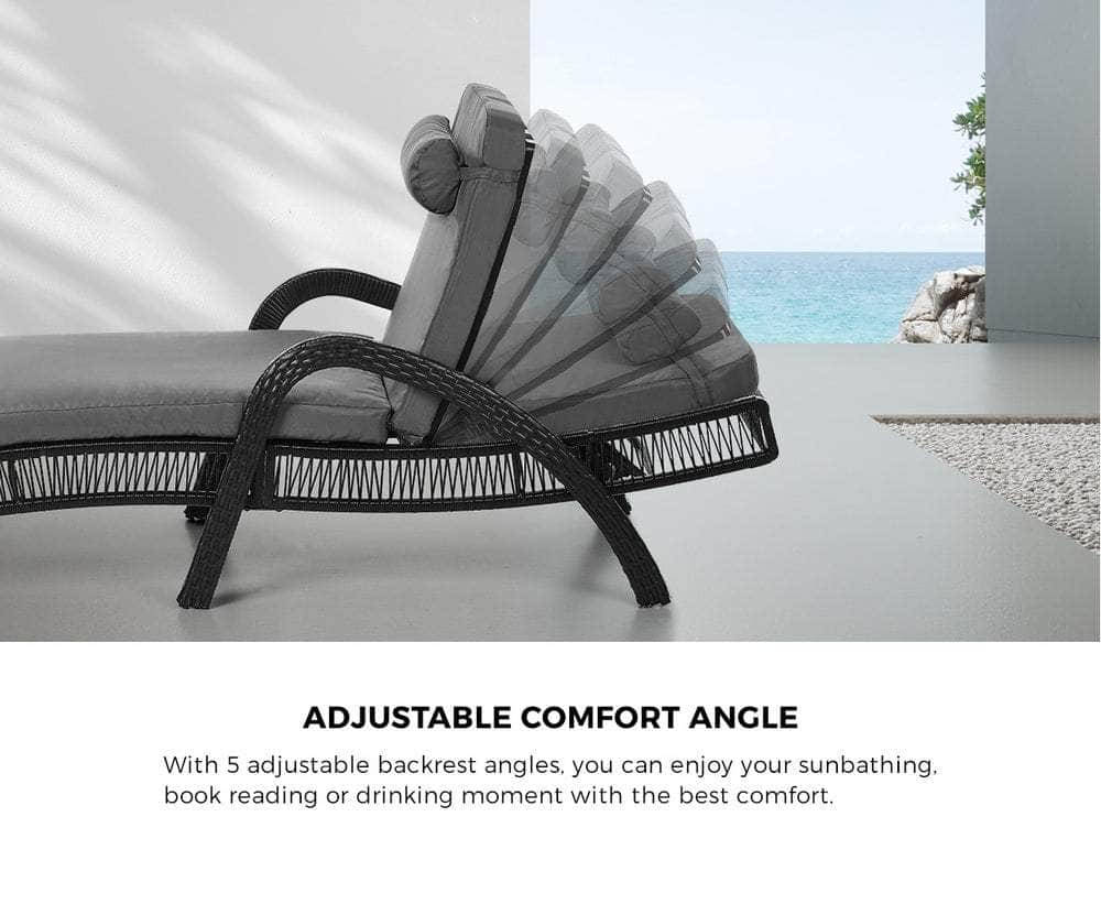 Sun Lounge Wicker Bed Outdoor Patio Furniture Grey & Beige