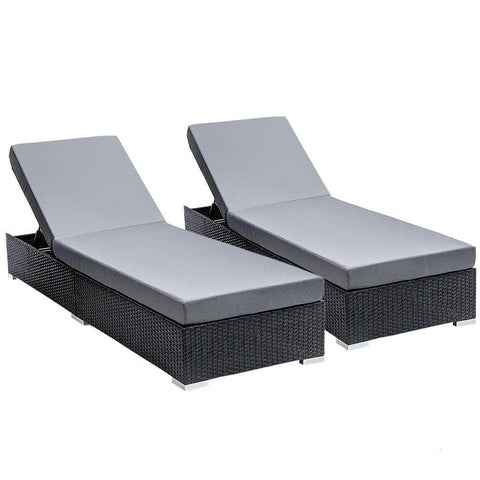 Sun Lounge Wicker Lounger Outdoor Furniture Rattan Garden Day Bed Sofa Brown/Black
