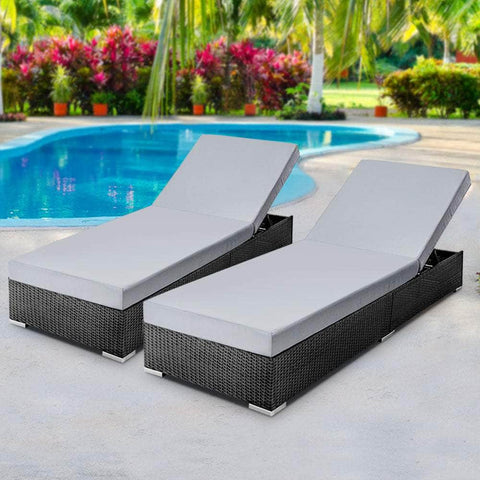 Sun Lounge Wicker Lounger Outdoor Furniture Rattan Garden Day Bed Sofa Brown/Black