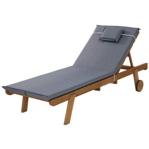 Sun Lounge Wooden Lounger Outdoor Furniture Day Bed Wheels Patio Grey