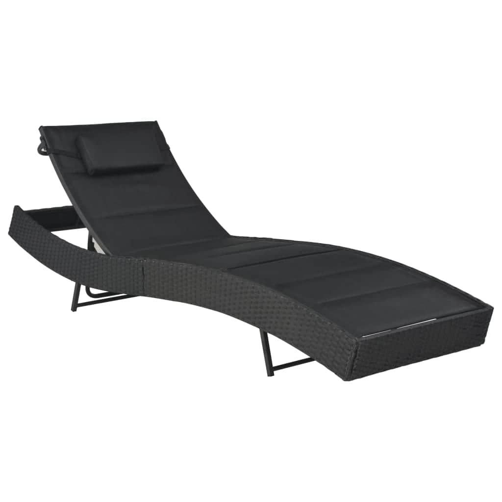 Sun Lounger Poly Rattan and Textilene Black - Simple deals