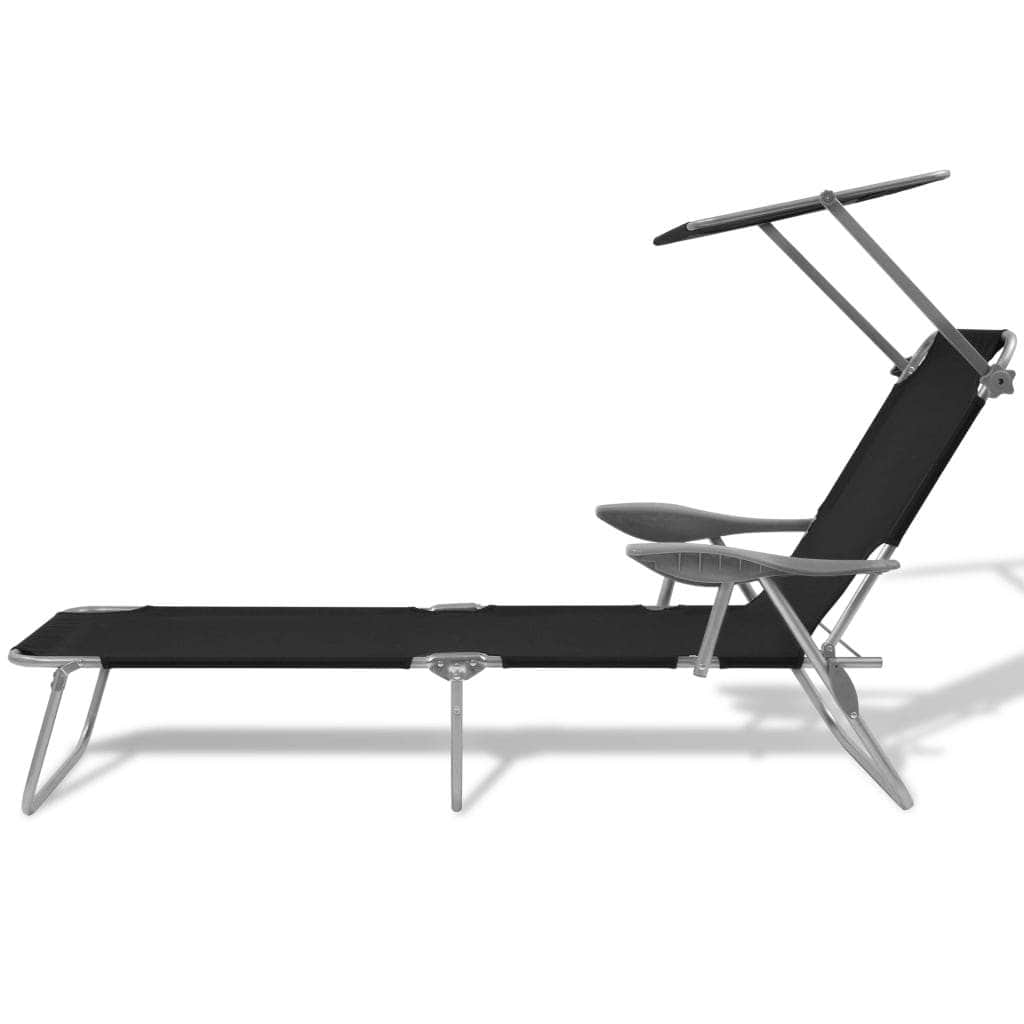 Sun Lounger with Canopy Steel Black - Simple deals