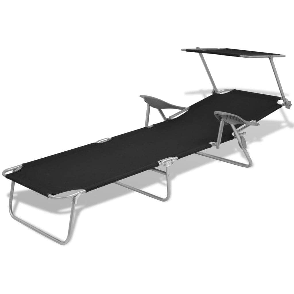 Sun Lounger with Canopy Steel Black - Simple deals