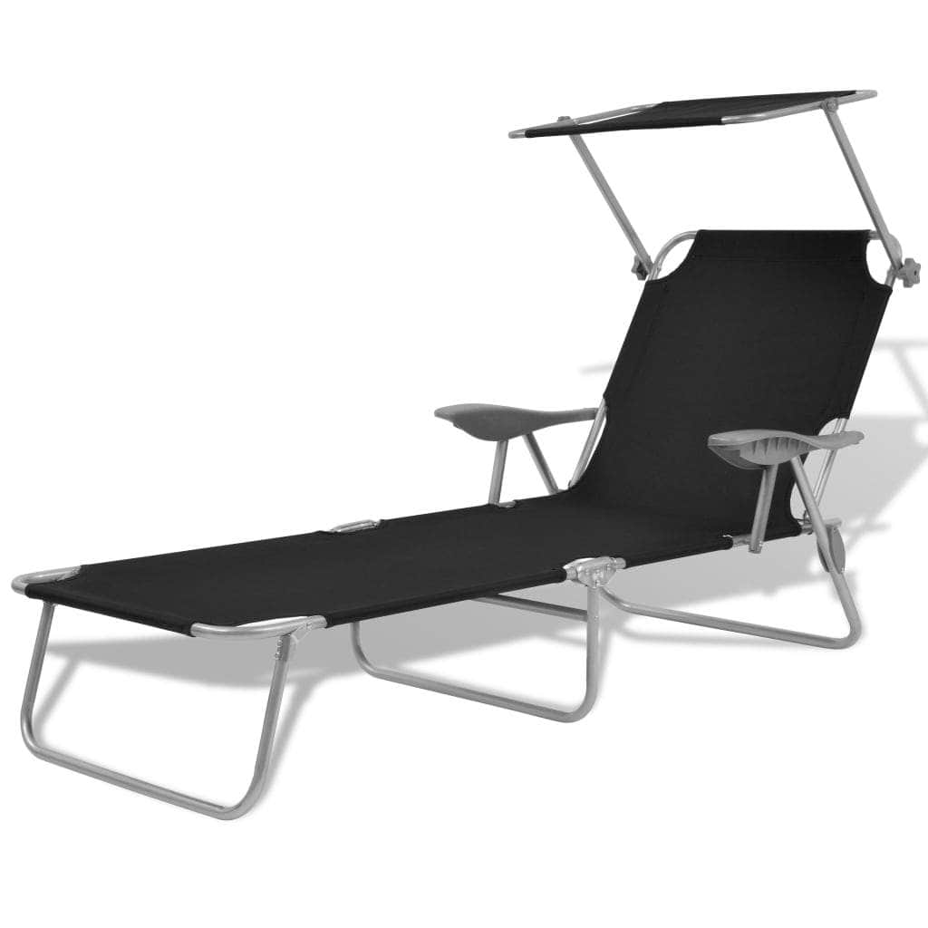 Sun Lounger with Canopy Steel Black - Simple deals