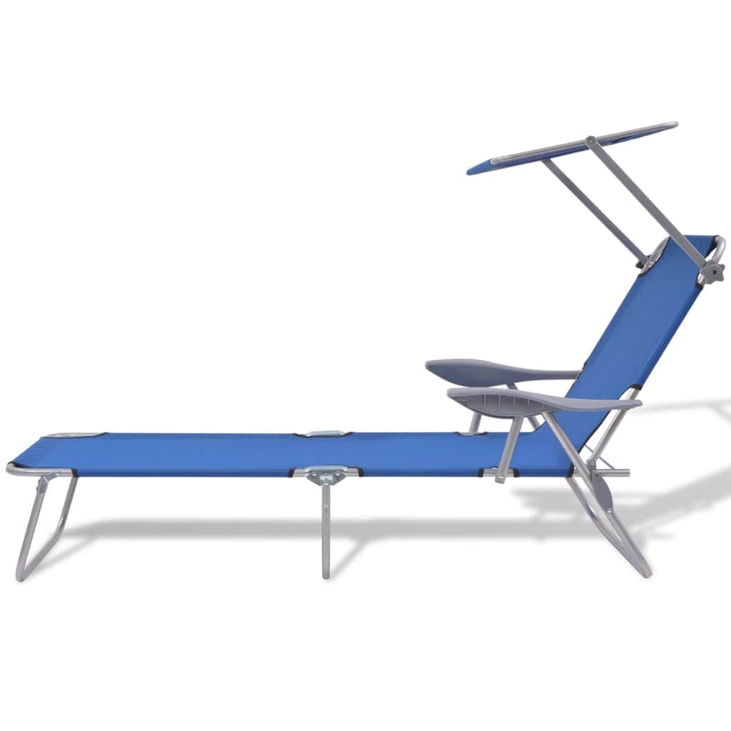 Sun Lounger with Canopy Steel Blue - Simple deals