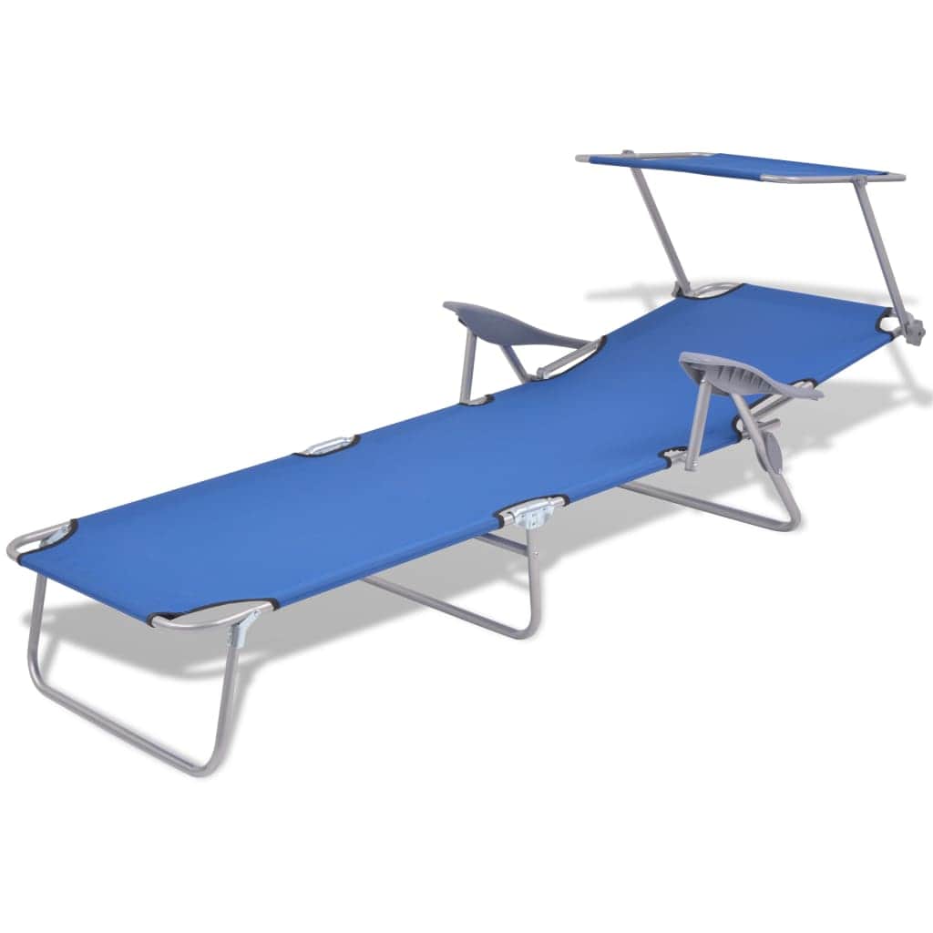 Sun Lounger with Canopy Steel Blue - Simple deals