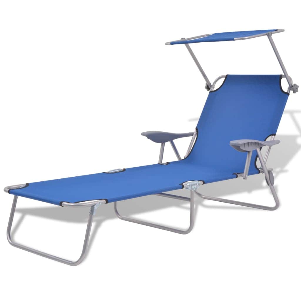 Sun Lounger with Canopy Steel Blue - Simple deals