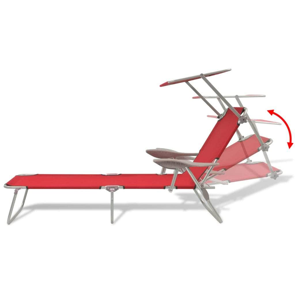 Sun Lounger with Canopy Steel Red - Simple deals