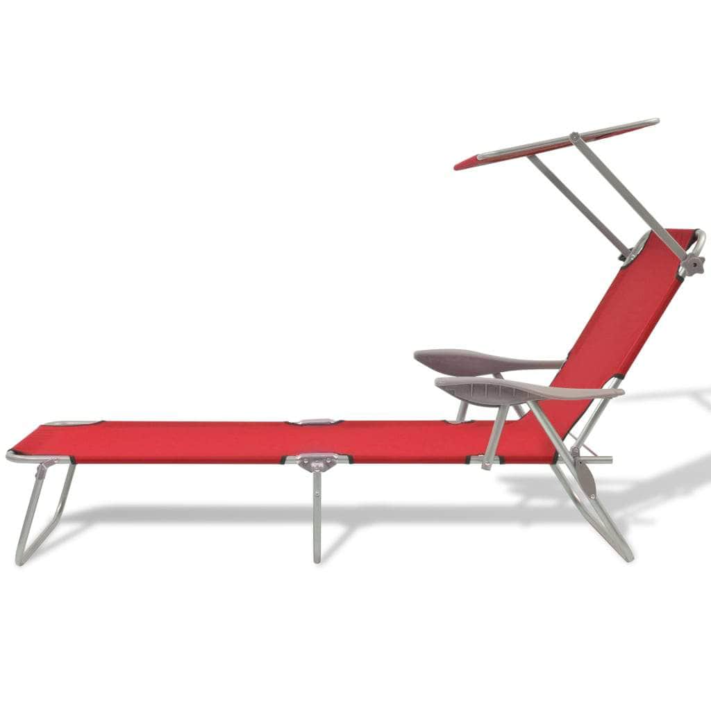 Sun Lounger with Canopy Steel Red - Simple deals