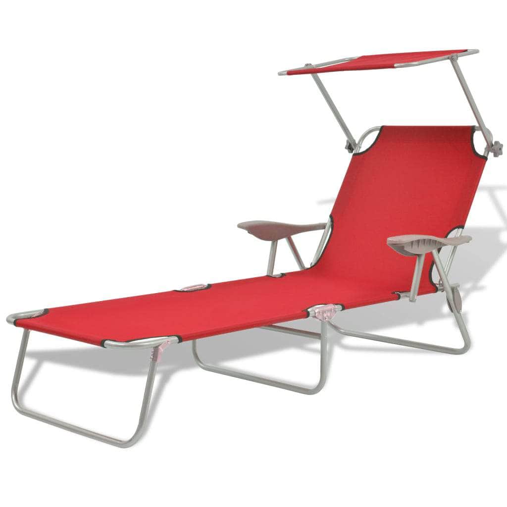Sun Lounger with Canopy Steel Red - Simple deals