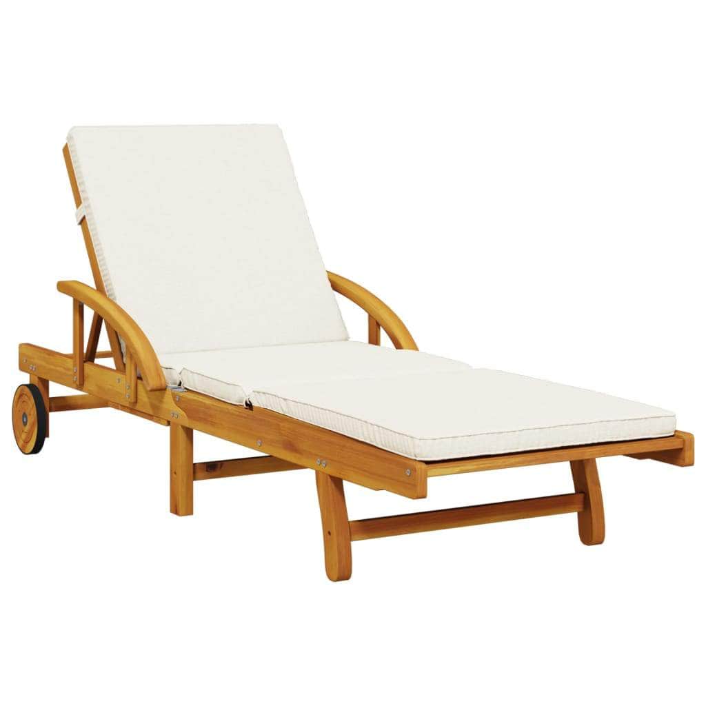 Sun Lounger with Cushion and Table-Solid Wood Acacia