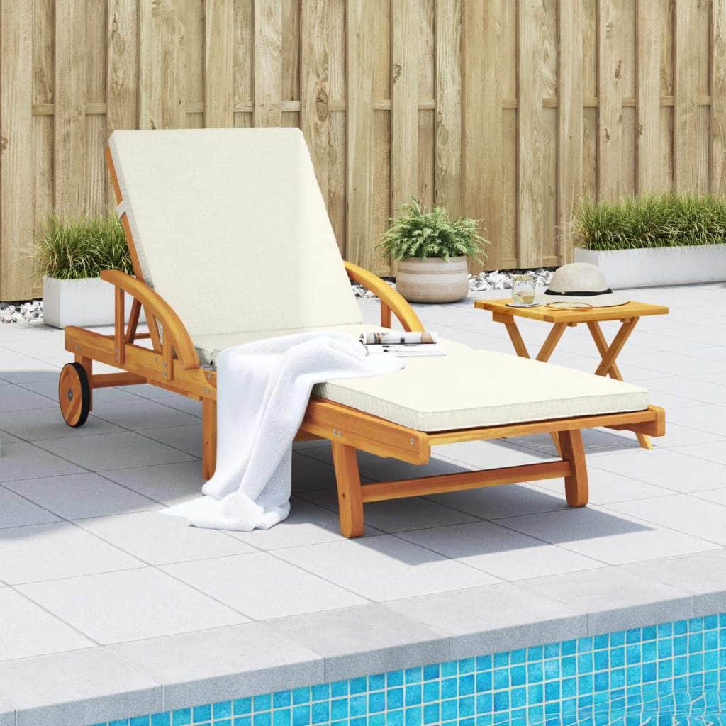 Sun Lounger with Cushion and Table-Solid Wood Acacia