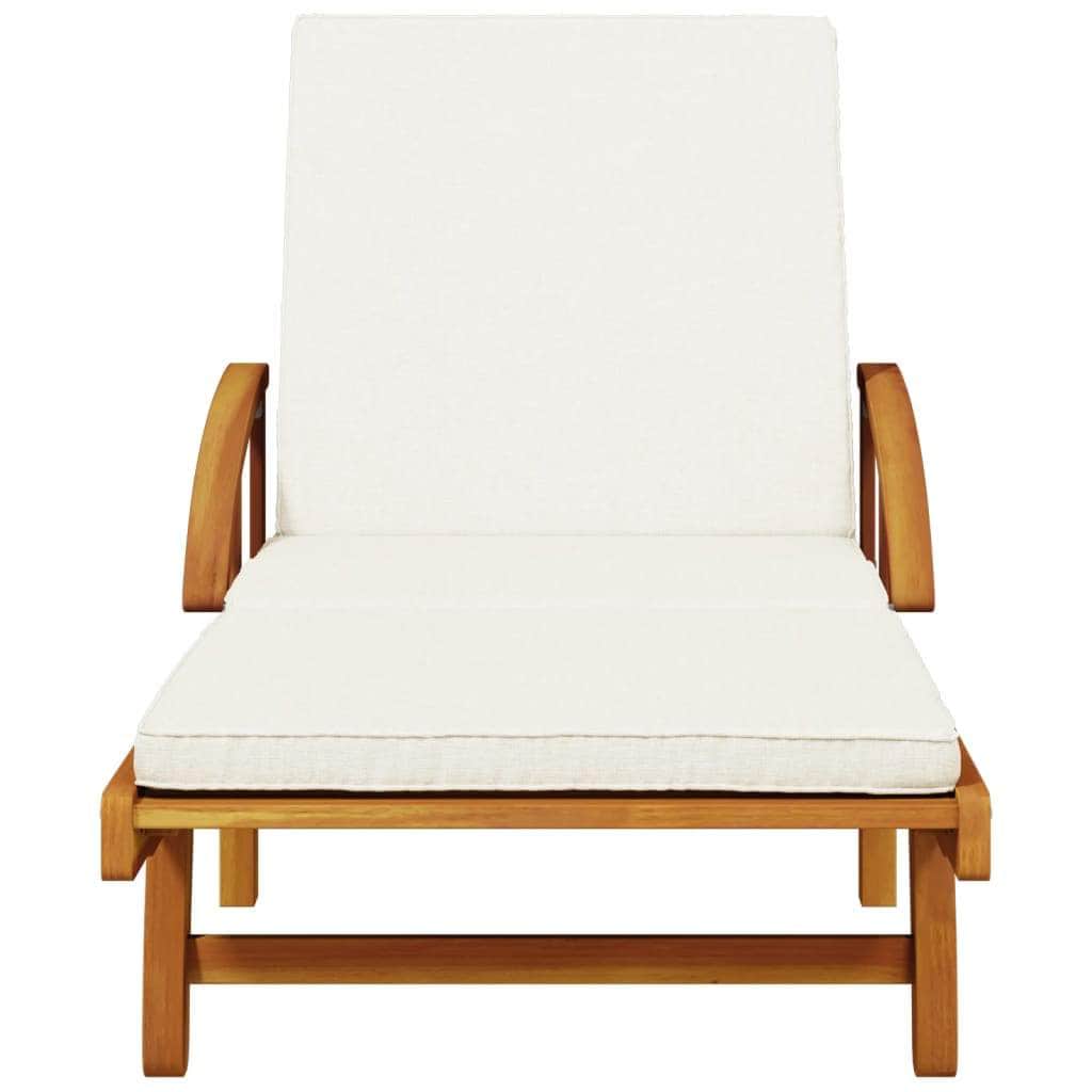 Sun Lounger with Cushion and Table-Solid Wood Acacia