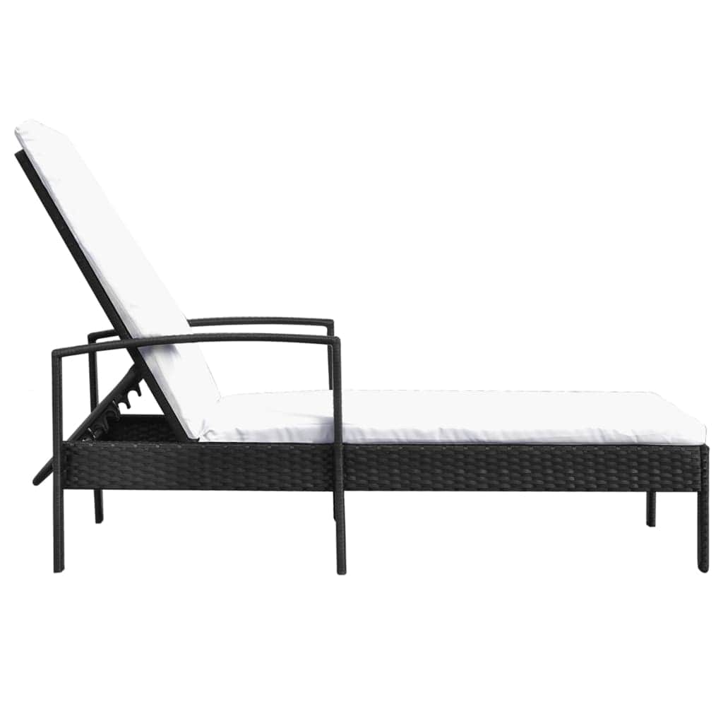 Sun Lounger with Cushion Poly Rattan Black - Simple deals