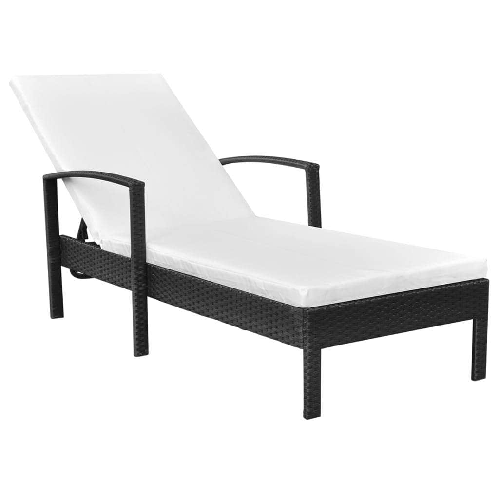 Sun Lounger with Cushion Poly Rattan Black - Simple deals