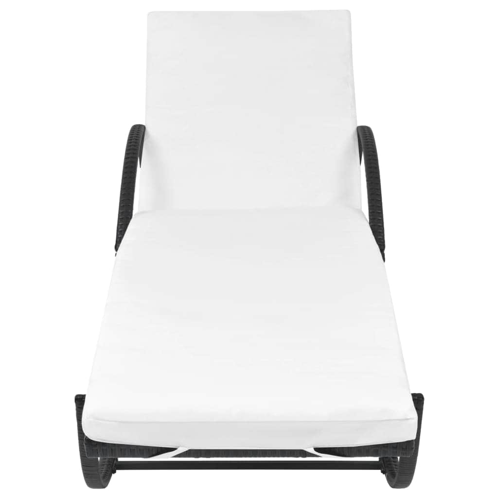 Sun Lounger with Cushion Poly Rattan Black