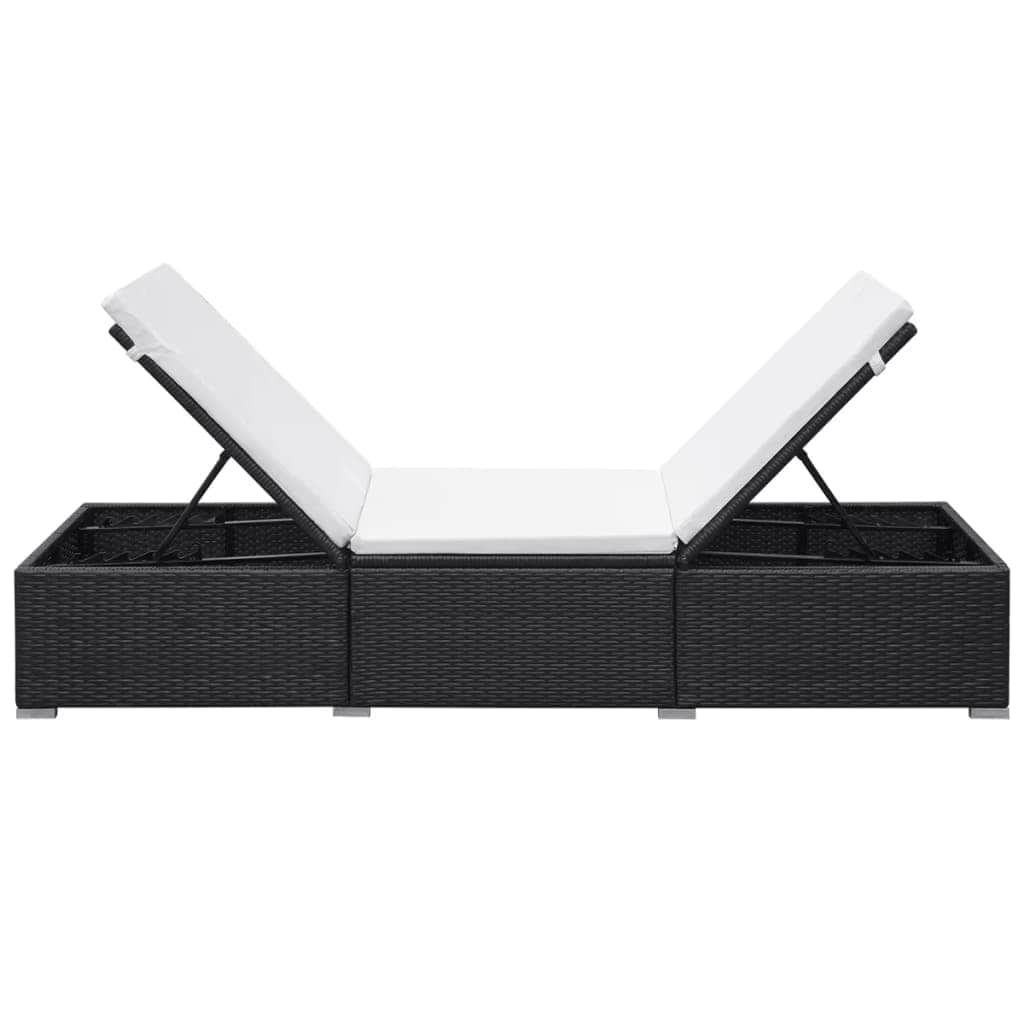 Sun Lounger with Cushion Poly Rattan Black