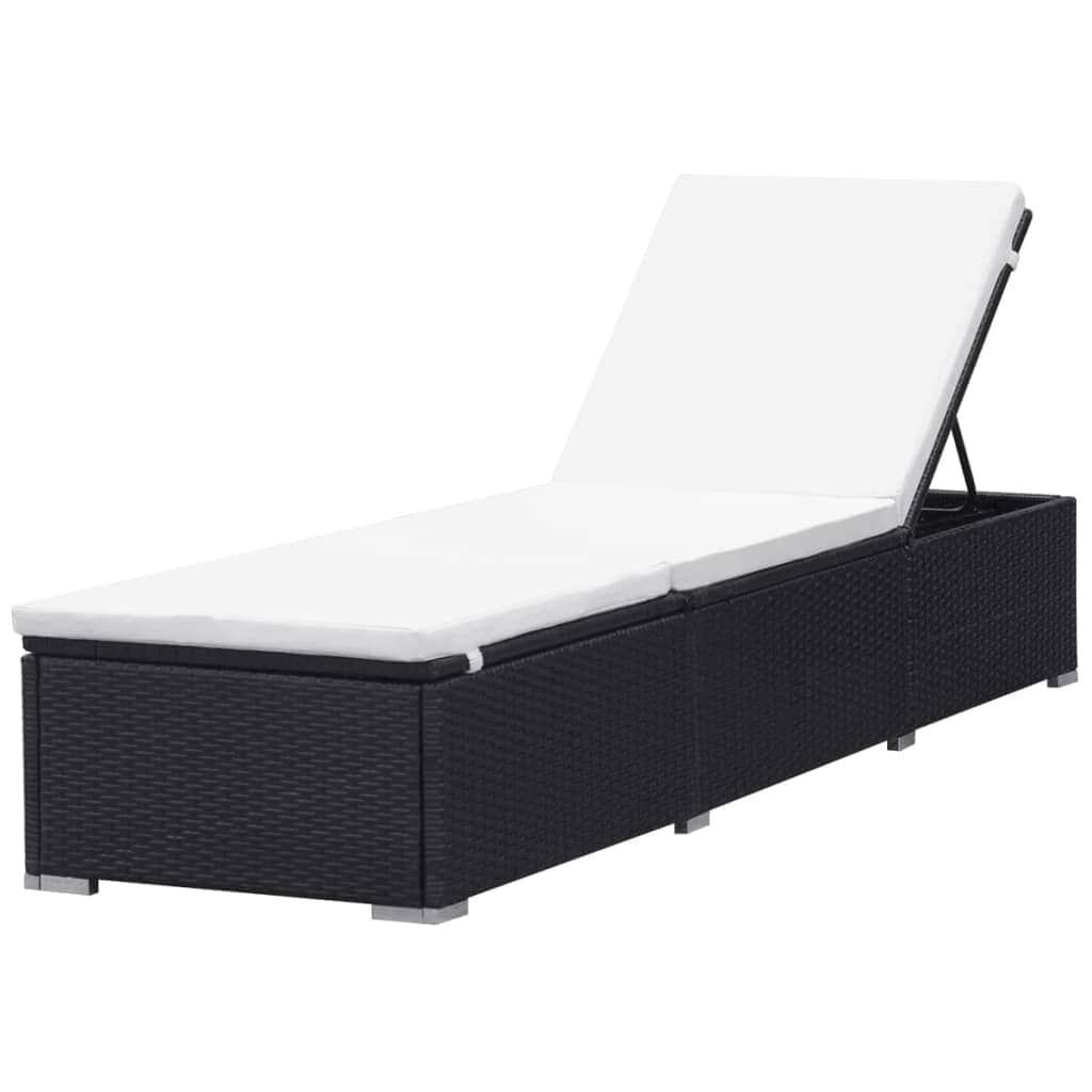 Sun Lounger with Cushion Poly Rattan Black - Simple deals