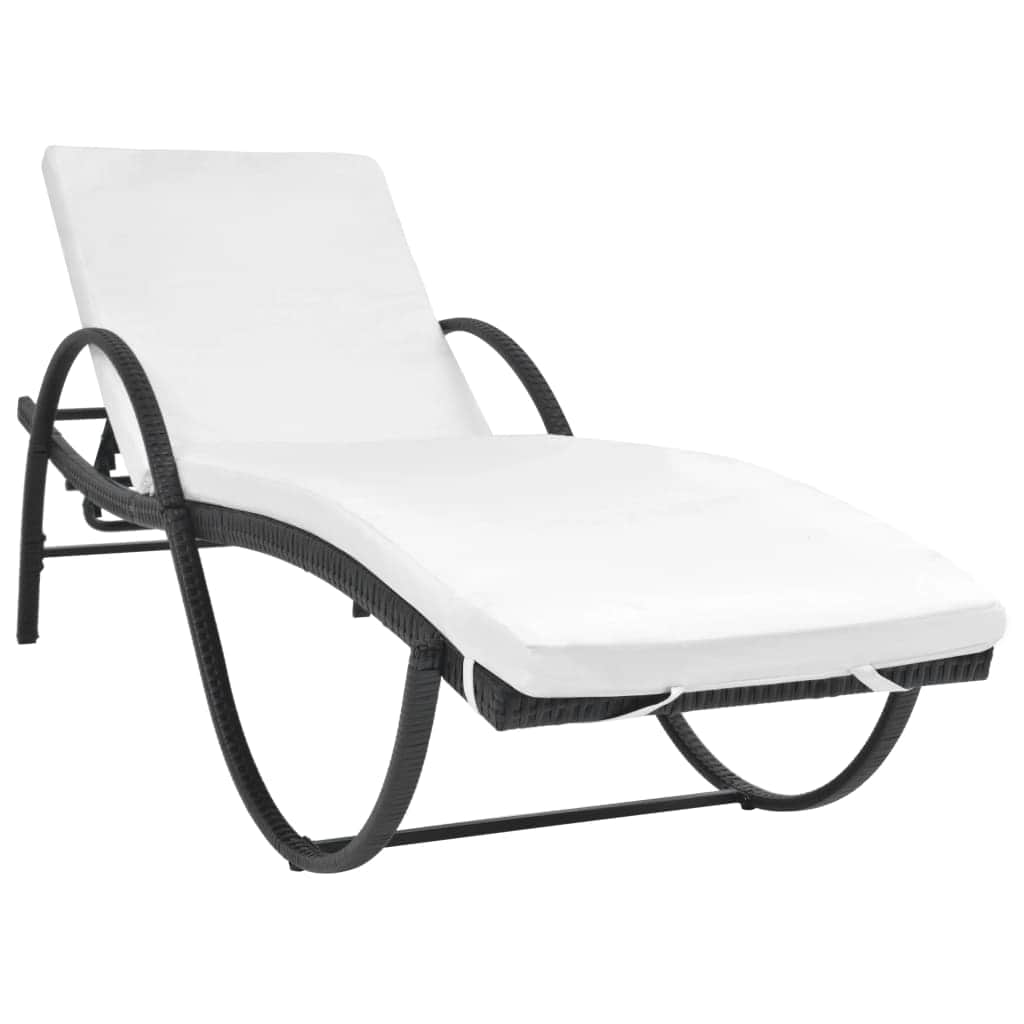 Sun Lounger with Cushion Poly Rattan Black - Simple deals