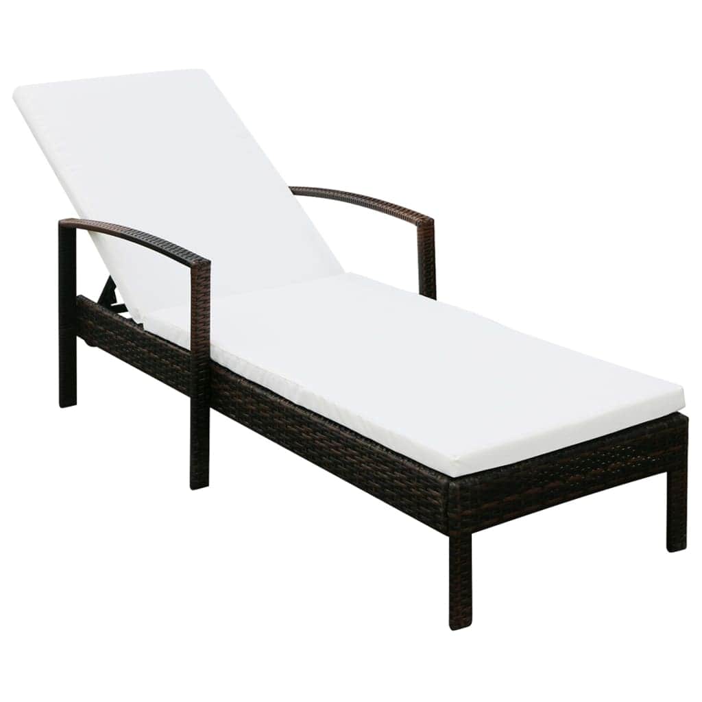 Sun Lounger with Cushion Poly Rattan Brown - Simple deals