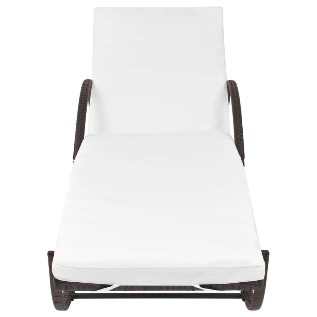 Sun Lounger with Cushion Poly Rattan Brown - Simple deals