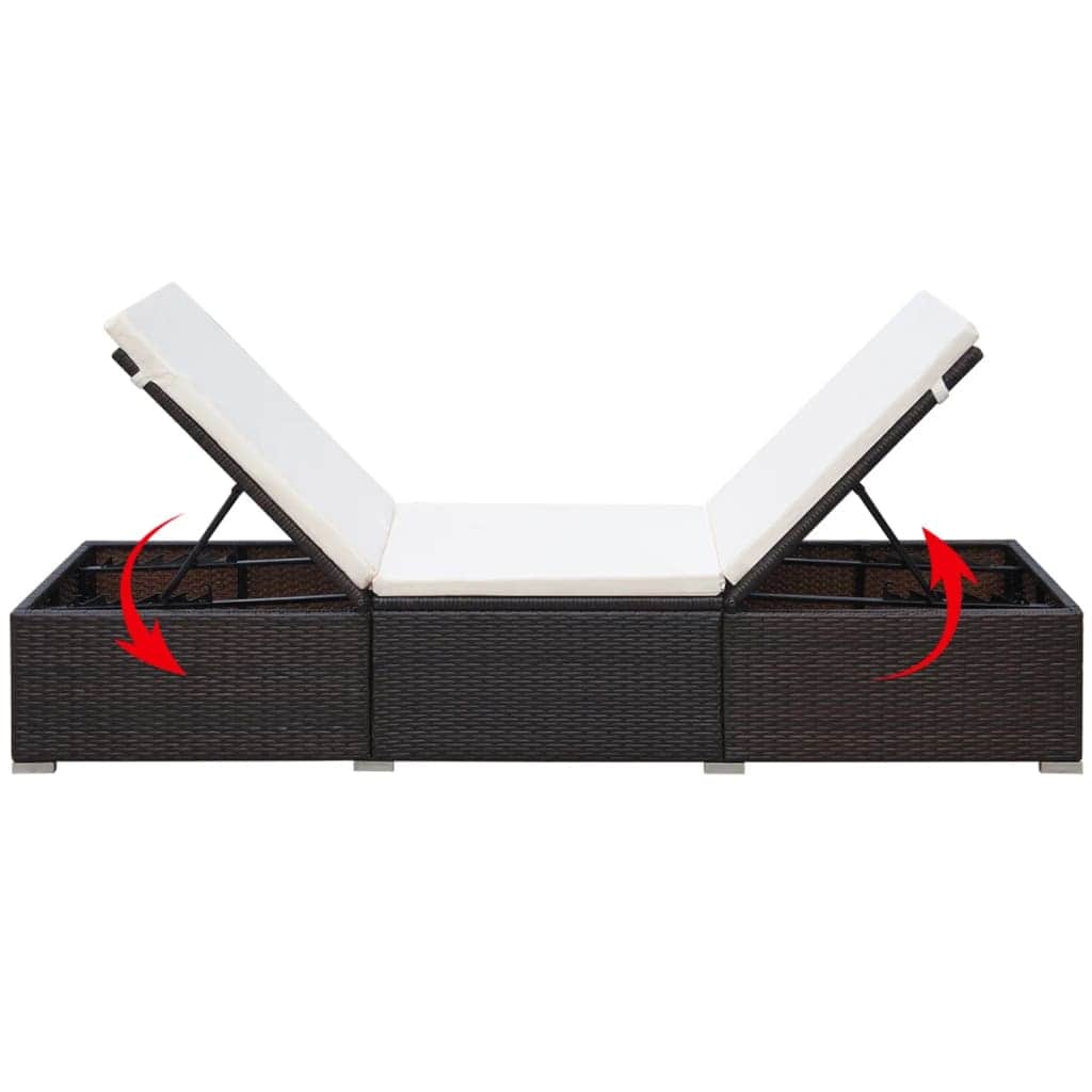 Sun Lounger with Cushion Poly Rattan Brown - Simple deals