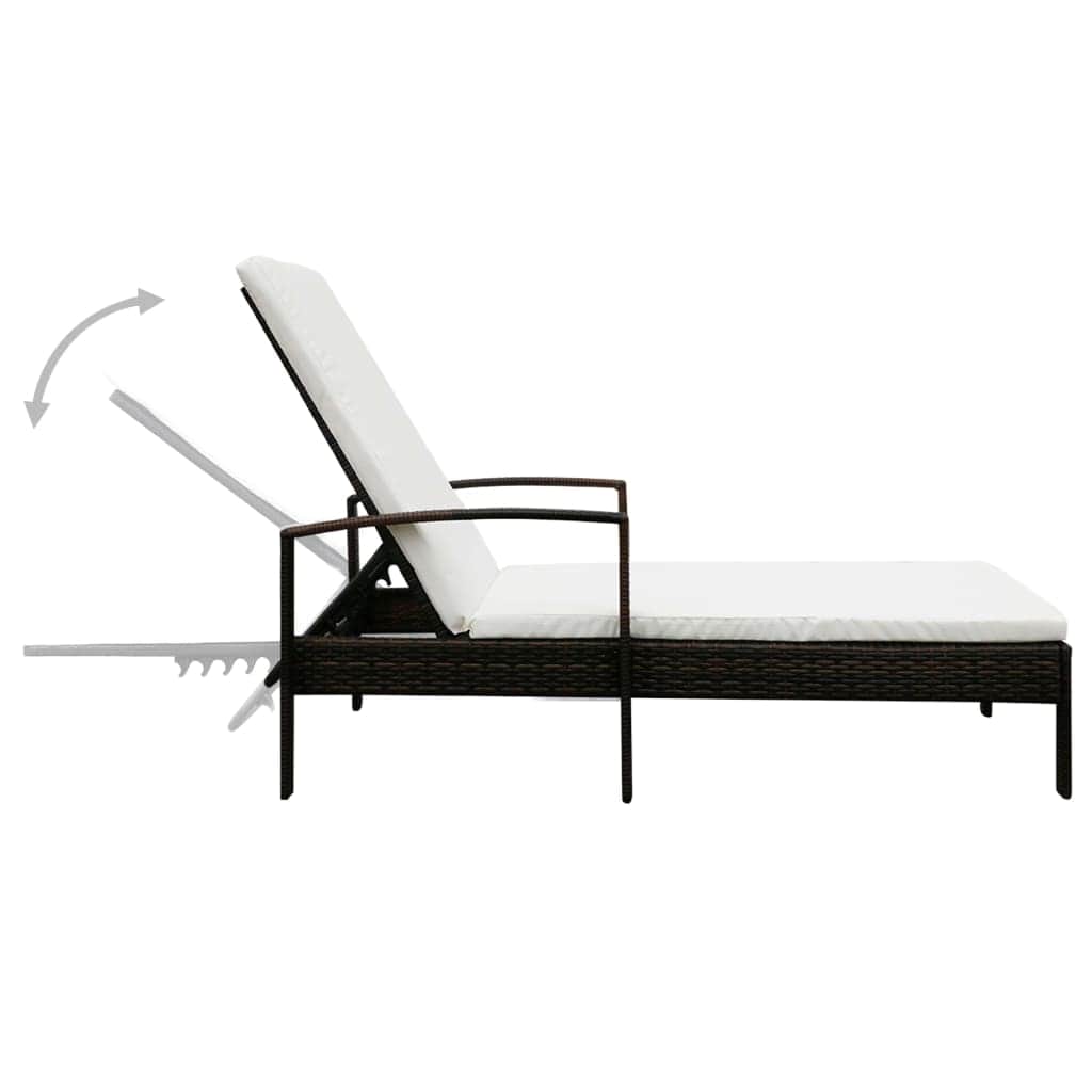 Sun Lounger with Cushion Poly Rattan Brown - Simple deals