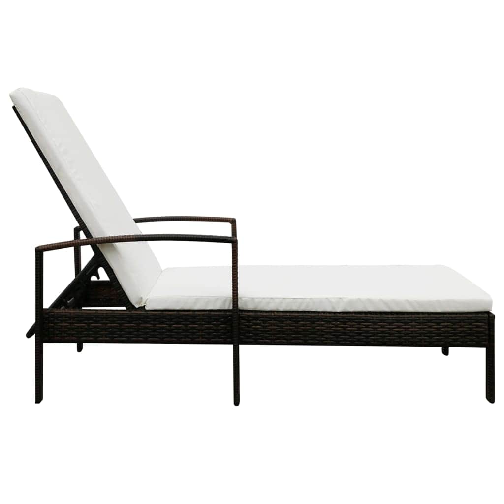 Sun Lounger with Cushion Poly Rattan Brown - Simple deals