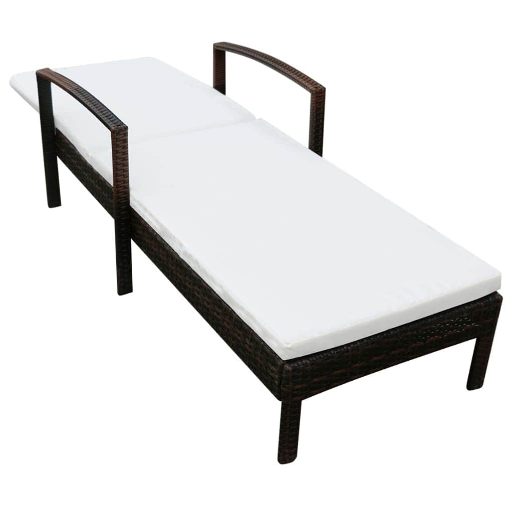 Sun Lounger with Cushion Poly Rattan Brown - Simple deals
