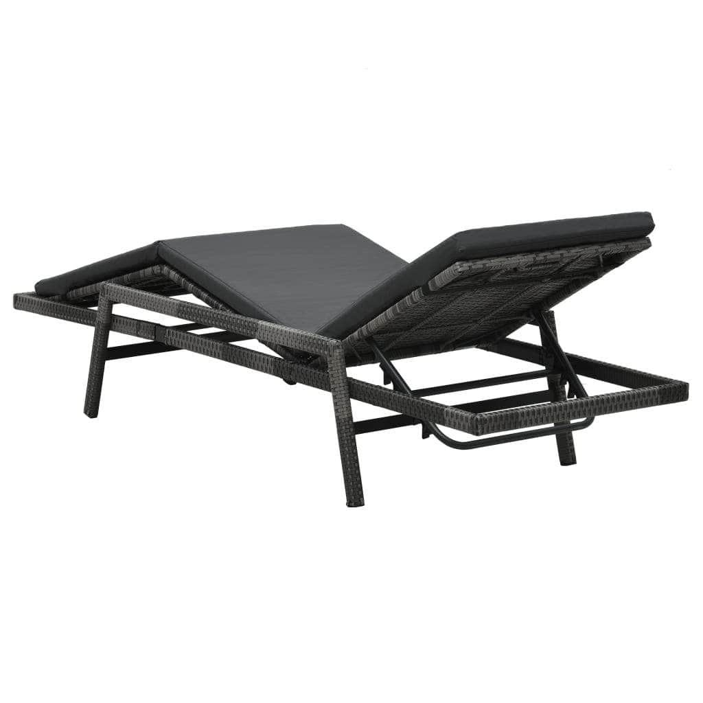 Rattan finish - Sun Lounger with Cushion Poly Rattan Grey