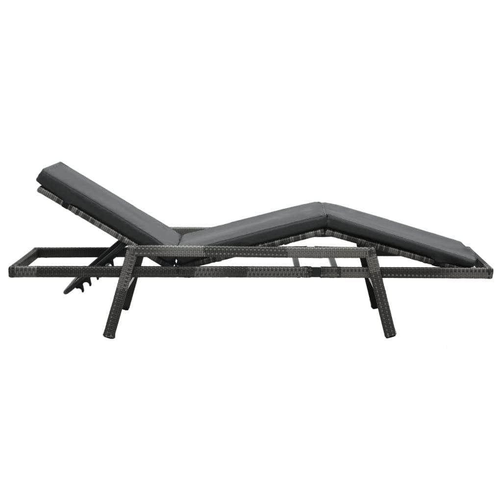 Sun Loungers - Sun Lounger with Cushion Poly Rattan Grey