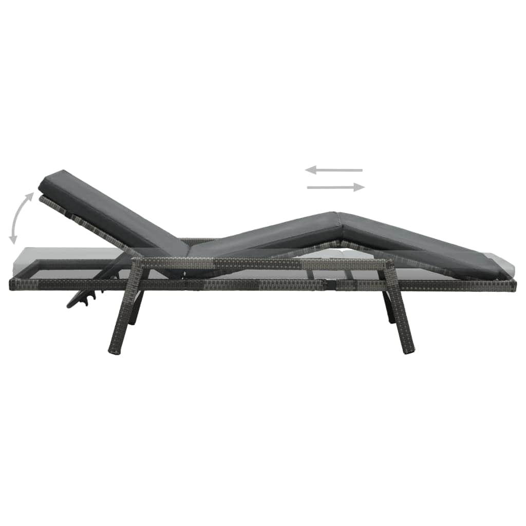 Sun Lounger with Cushion Poly Rattan Grey | Rattan finish