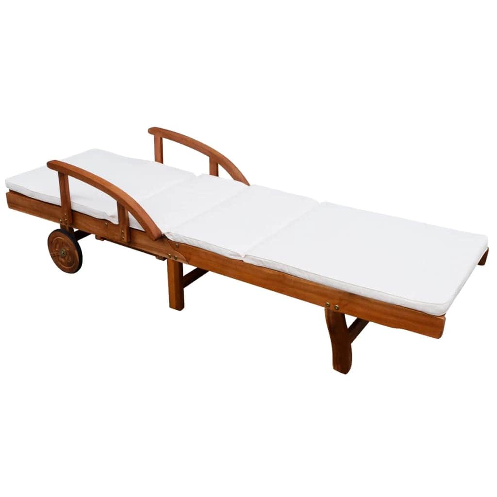 Sun Lounger with Cushion Solid Acacia Wood - Simple deals