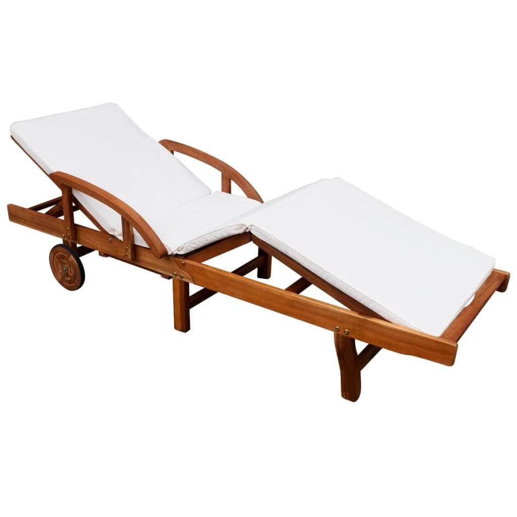 Sun Lounger with Cushion Solid Acacia Wood - Simple deals